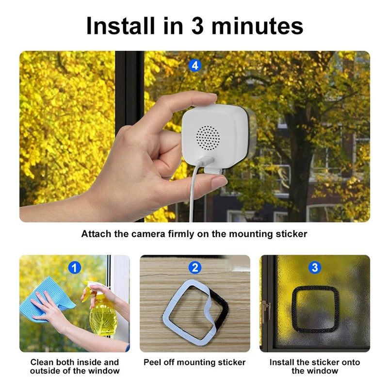 Mini Window Camera 3MP, 2.4/5GHz WiFi Full-Colour Night Vision Through Window