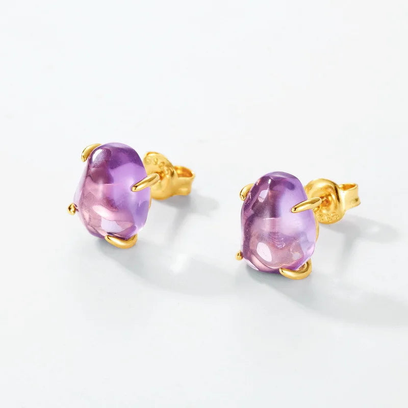 Certificated 925 Silver Natural Amethyst Necklace, Earring & Ring Set – Oval Irregular Real Stone Bezel Setting
