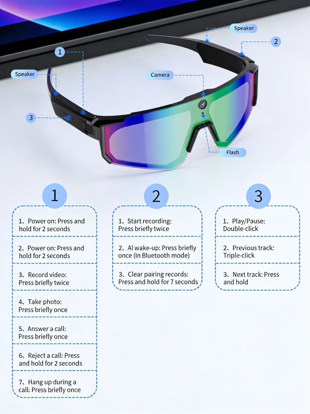 2026 Smart Glasses Men – 800W HD Photo & Video, Bluetooth Call, AI Translation, Anti-Glare