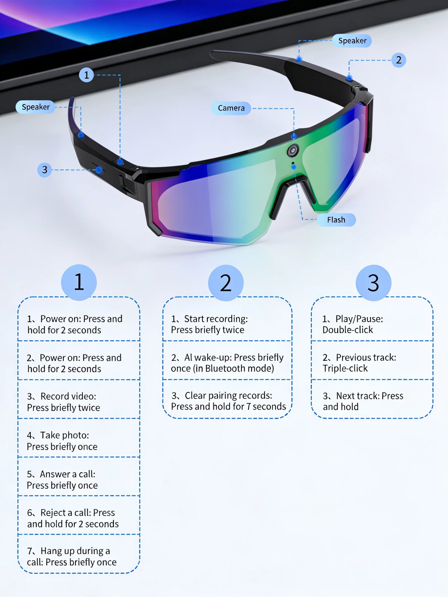 2026 Smart Glasses Men – 800W HD Photo & Video, Bluetooth Call, AI Translation, Anti-Glare