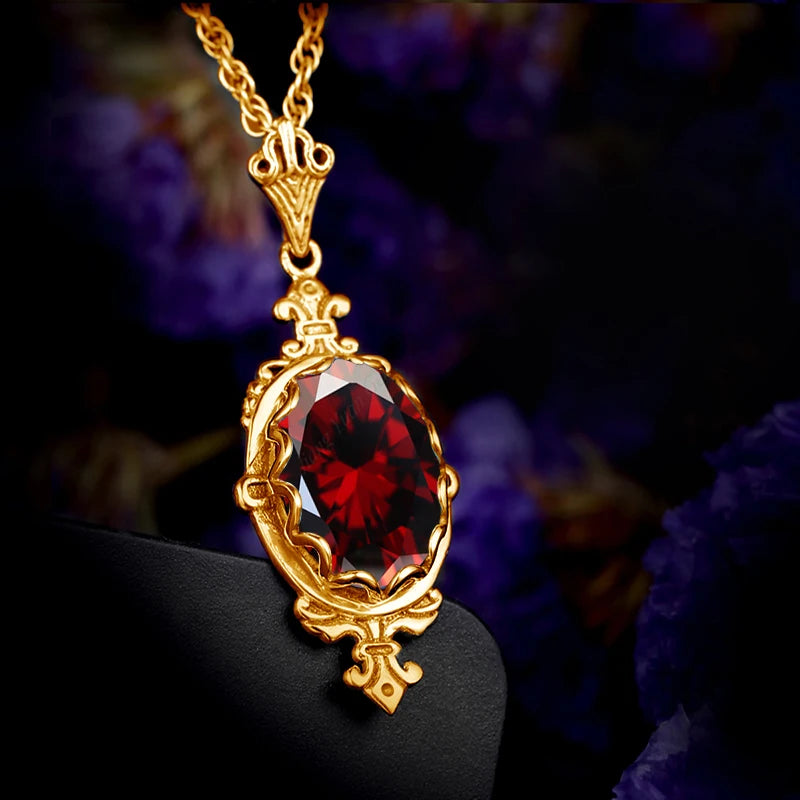 Hand Made Real 925 Sterling Silver Garnet Stone Necklace Pendant For Women Statement Vintage Fine Jewelry Mother Trendy Gifts