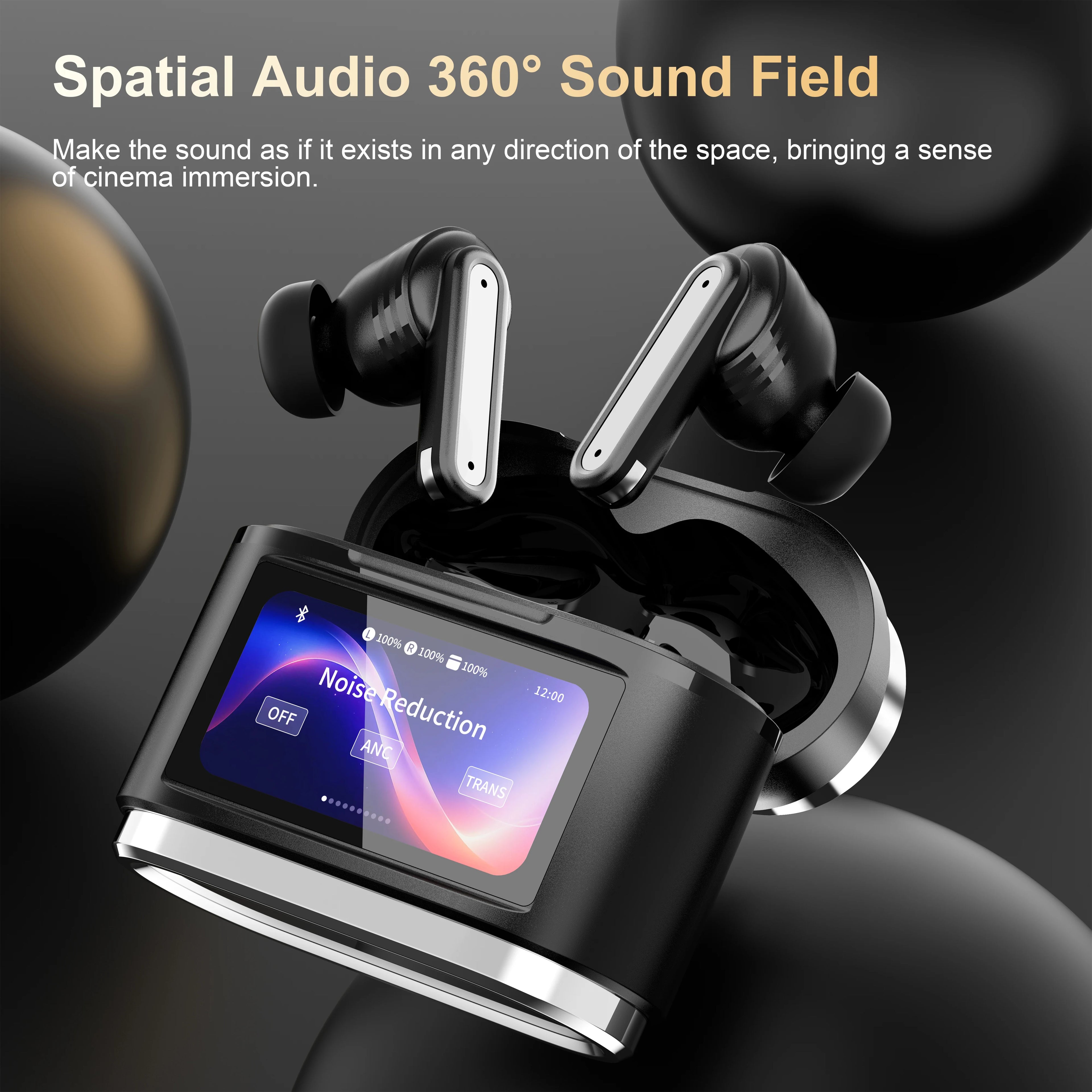 Smart Touch Screen ANC ENC Wireless Earbuds – Active Noise Cancelling Bluetooth Headphones