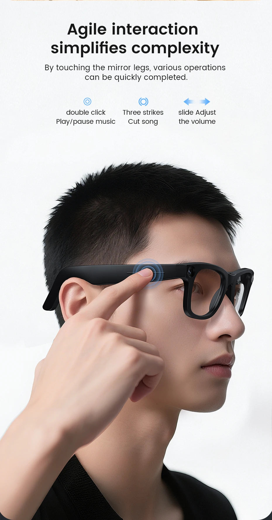 Smart Glasses HD Camera Bluetooth AI Translation – Black Sunglasses