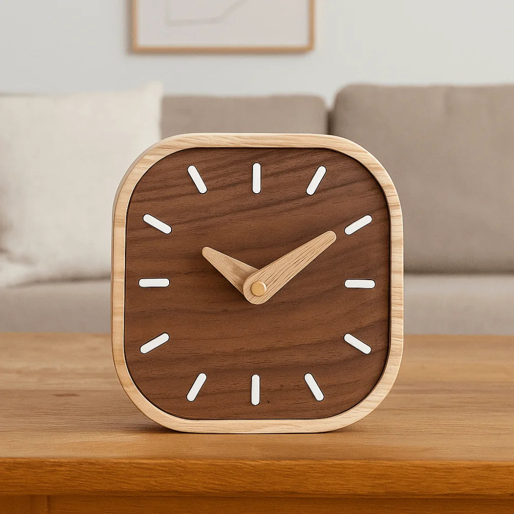 Retro Wooden Tabletop Clock – Silent Decorative Bedside Table Clock for Home Decor