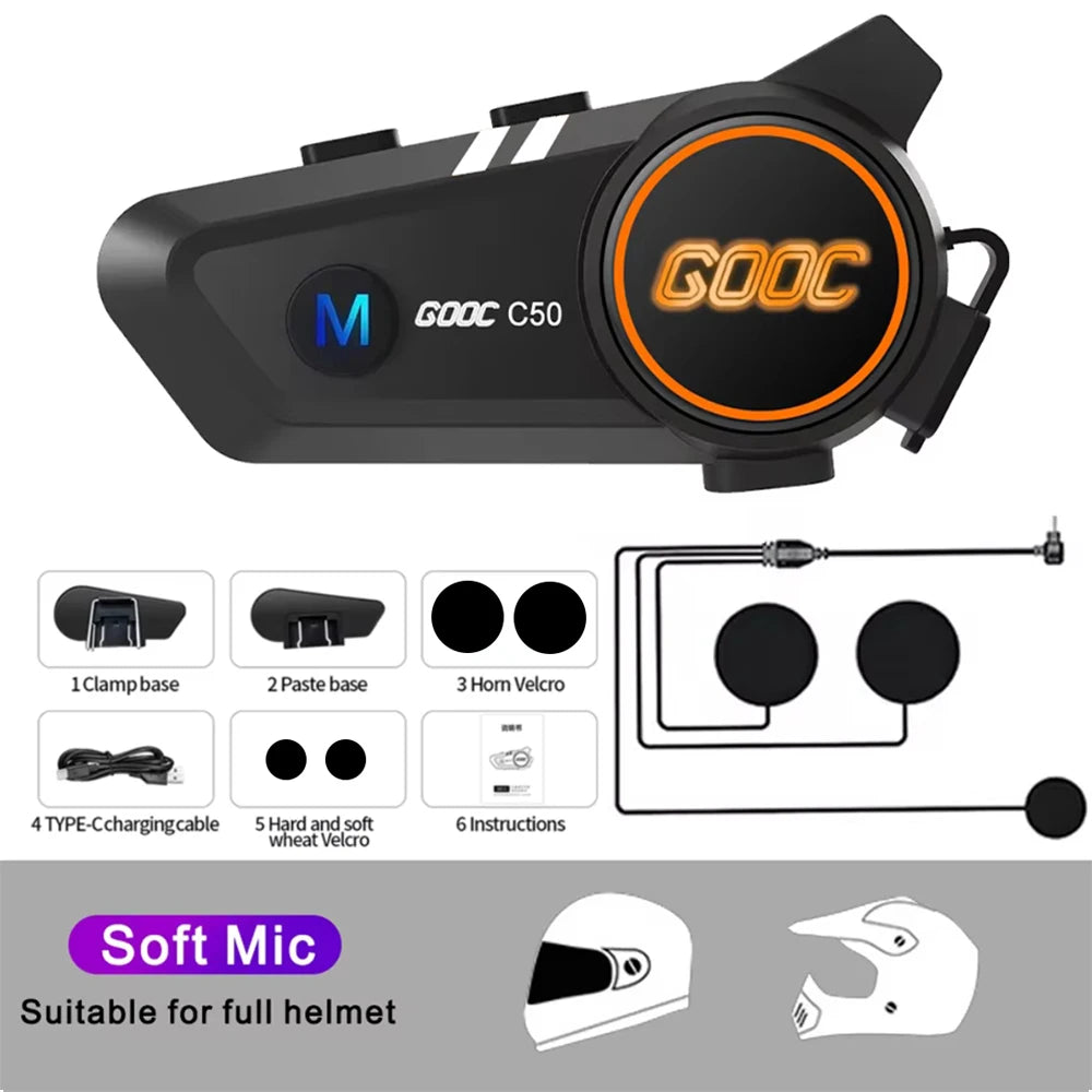 Bluetooth 5.3 Motorcycle Helmet Headset – Waterproof, Hands-Free, MP3