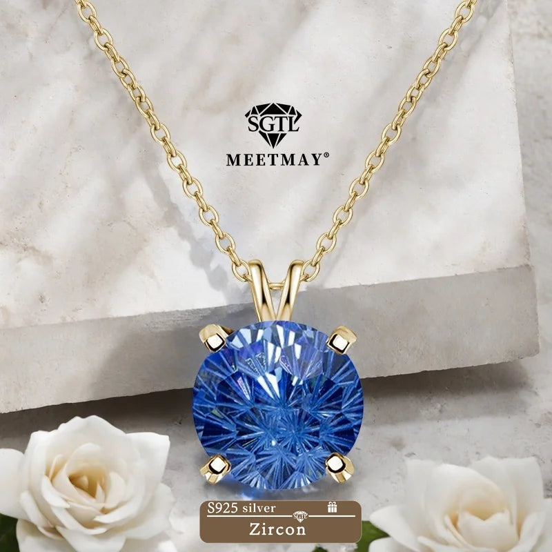 S925 sterling silver sparkle Pyrotechnic cut Cubic Zirconia pendant necklace for women fine jewelry simple classic colorful