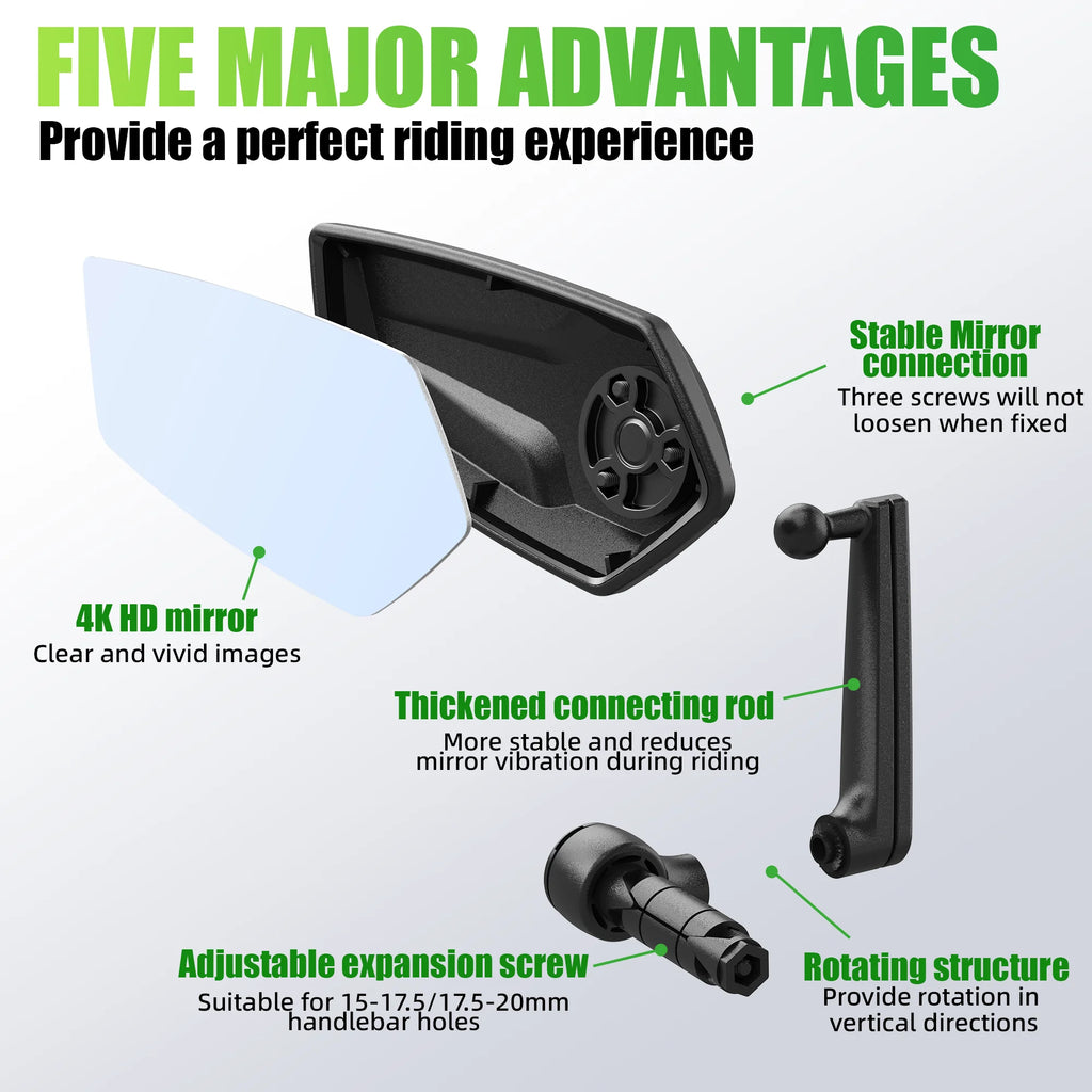 RBRL Bike Mirror Anti-shake Bicycle Side Mirror Durable 360 Rotatable Extended Rearview Mirrors for MTB Electric Bike