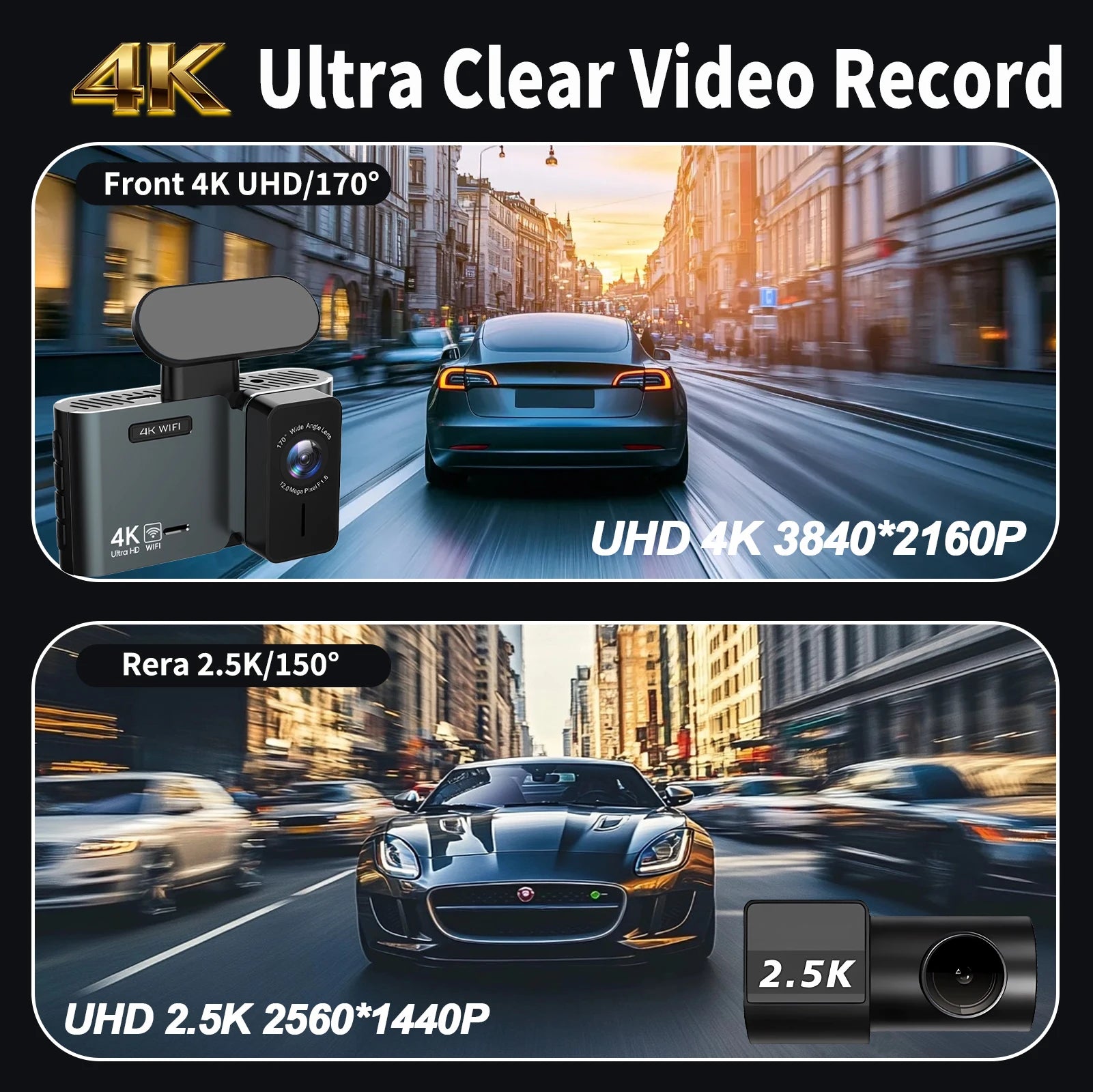4K Front & 2.5K Rear Dash Cam – SONY IMX678 WIFI GPS 24H Parking Night Vision