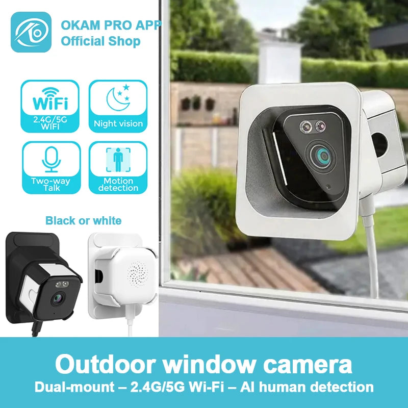 OKAM PRO 5MP Dual-Band WiFi Mini Window Camera, Two-Way Audio Night Vision