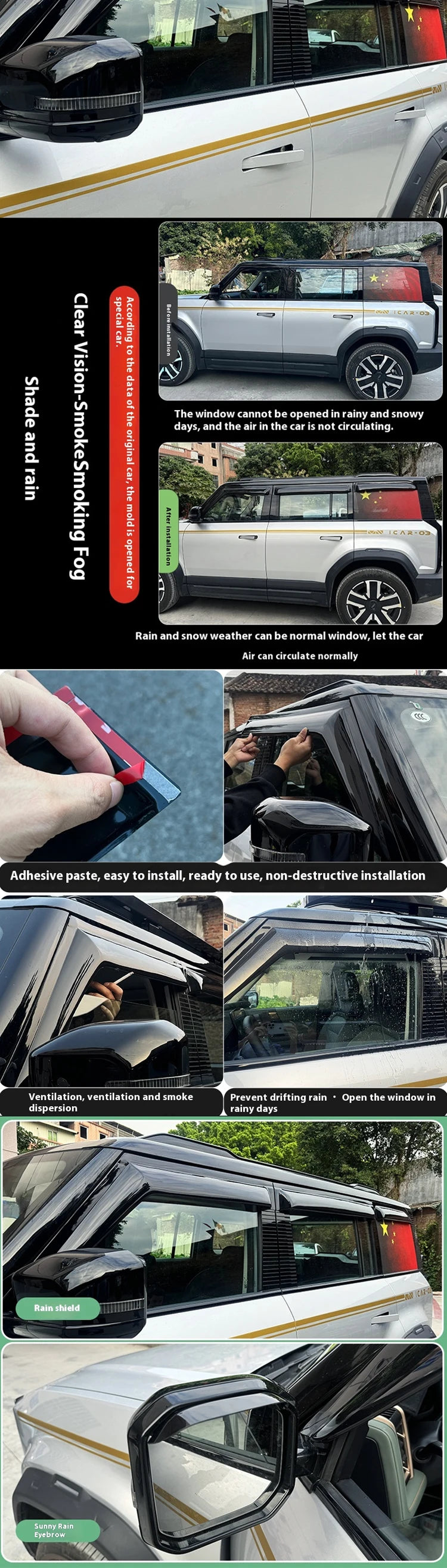 Car Exterior Accessories 6pcs Wind Deflector Rain Guard Window Visor For Chery Icar 03 Jaecoo J6 Accessories