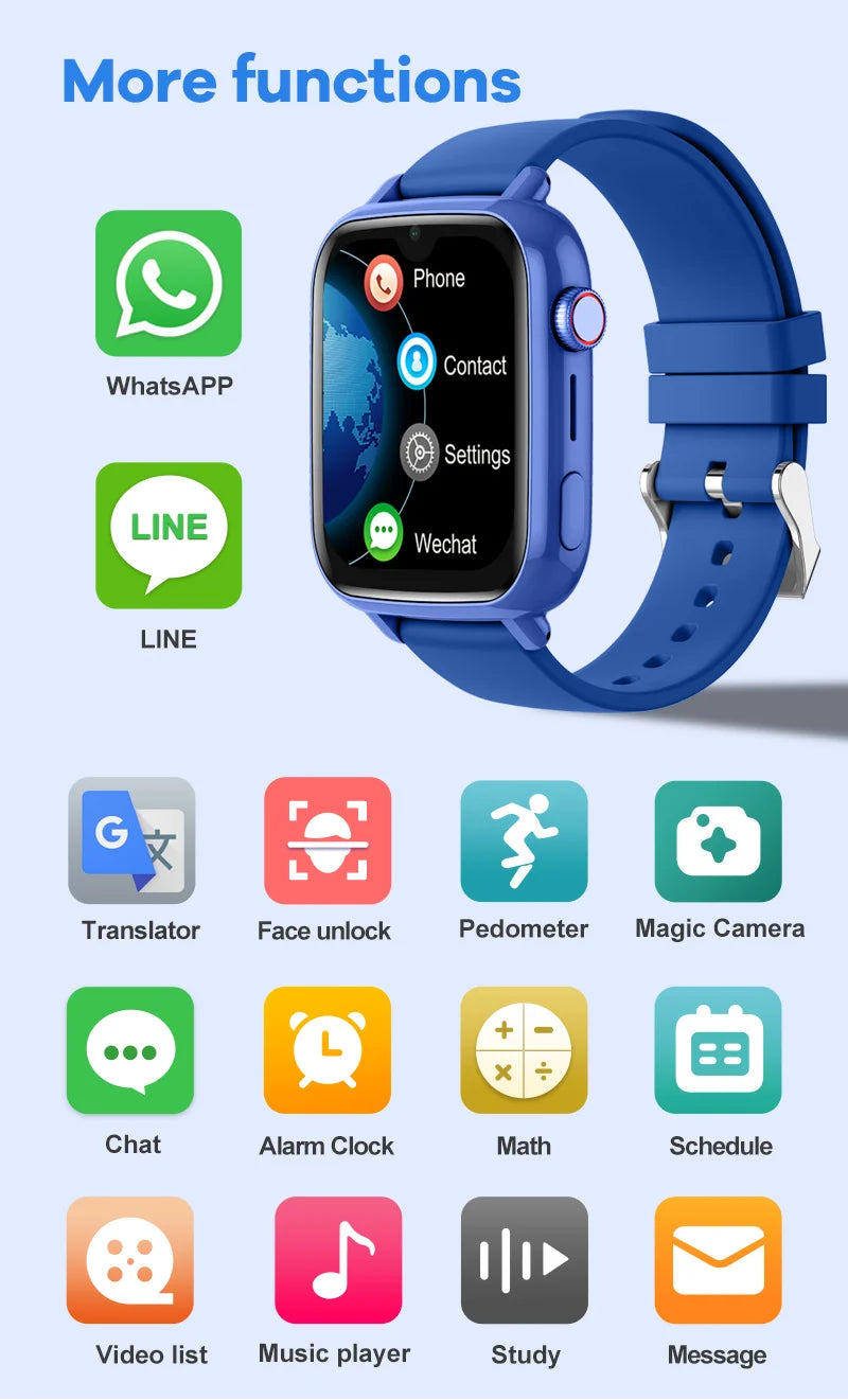4G Kids Smart Watch – GPS, Video Call, SOS, Camera & Location Tracker