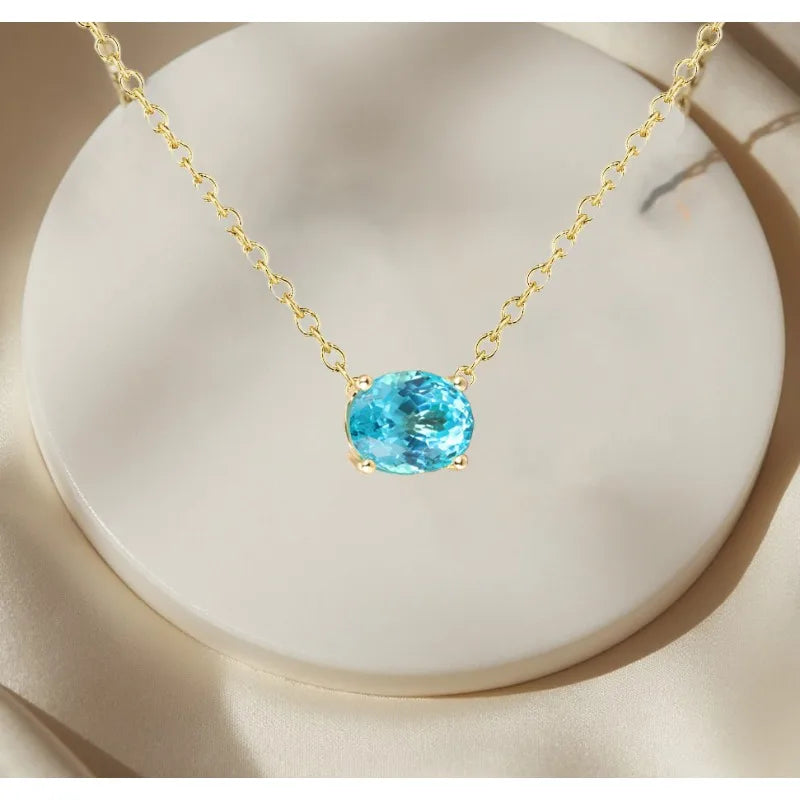 100% 925 Silver Vintage Elegant Oval Shape Pendant Necklace Paraiba YAG Inlaid Luxury Fashion Jewellery