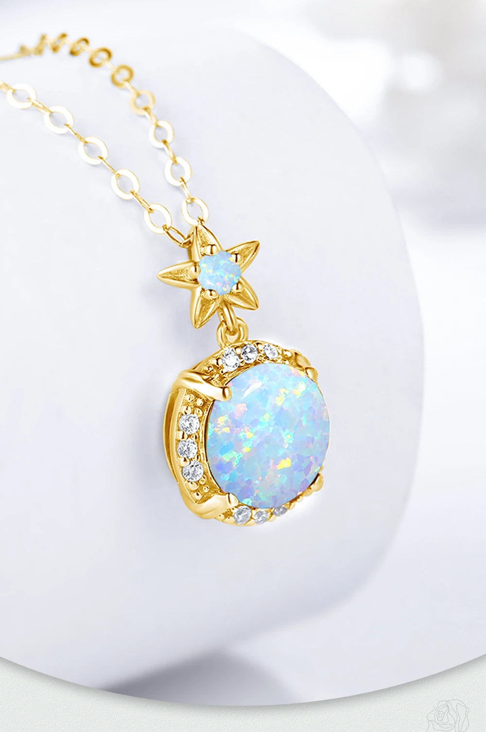 Shiny 925 Silver Necklace 9mm Round Opal Stone Pendant Beach Lover Gift Ocean Inspired Everyday Jewelry for Women Sensitive Skin