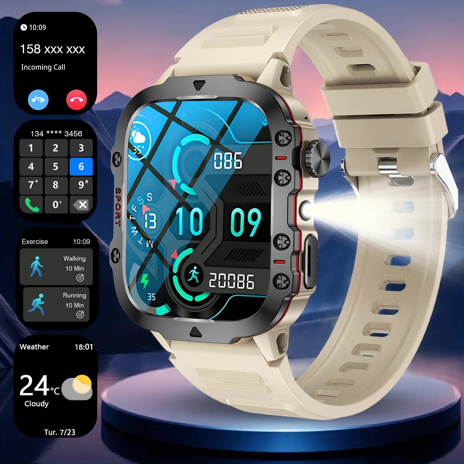Smart Watch with LED Light – Wireless Calls, Multi-Sport Modes & Custom Wallpaper