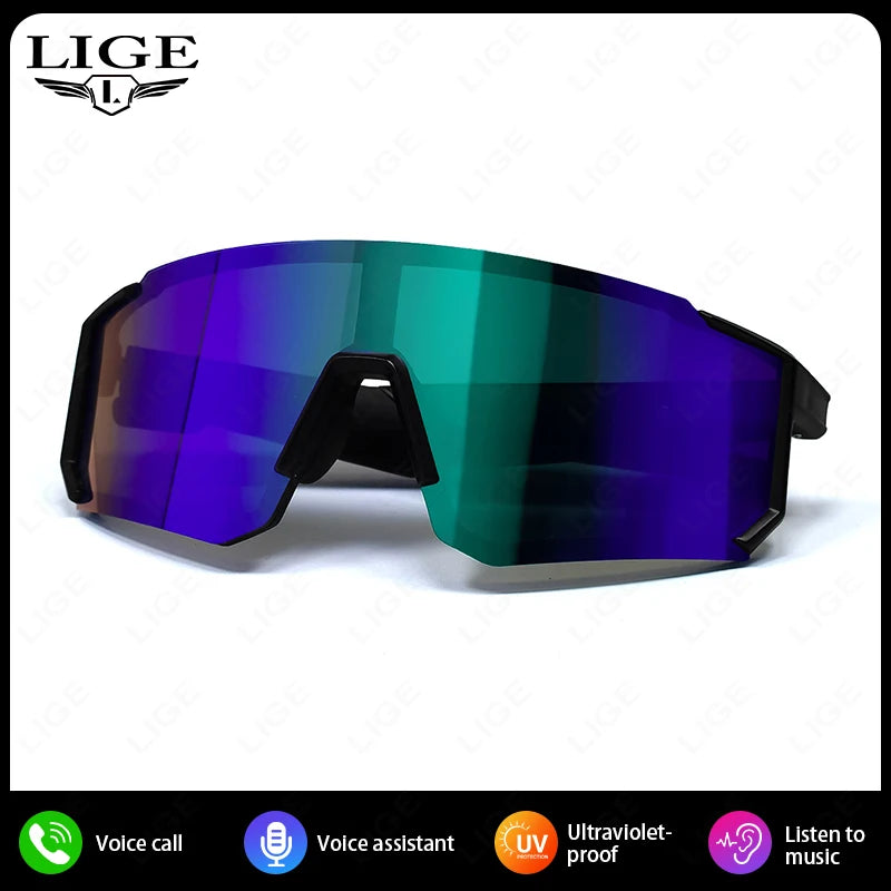 LIGE Smart Glasses Cycling Sport – 100+ Languages AI Translation, Bluetooth, Music, UV Protection