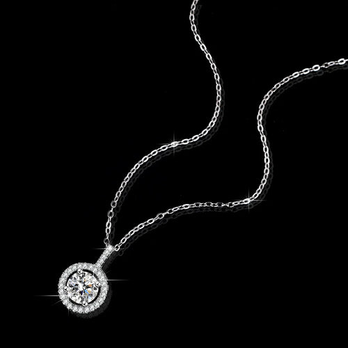 1 Carat Moissanite Necklace - 18K Gold PT950 Platinum Luxury Round Pendant