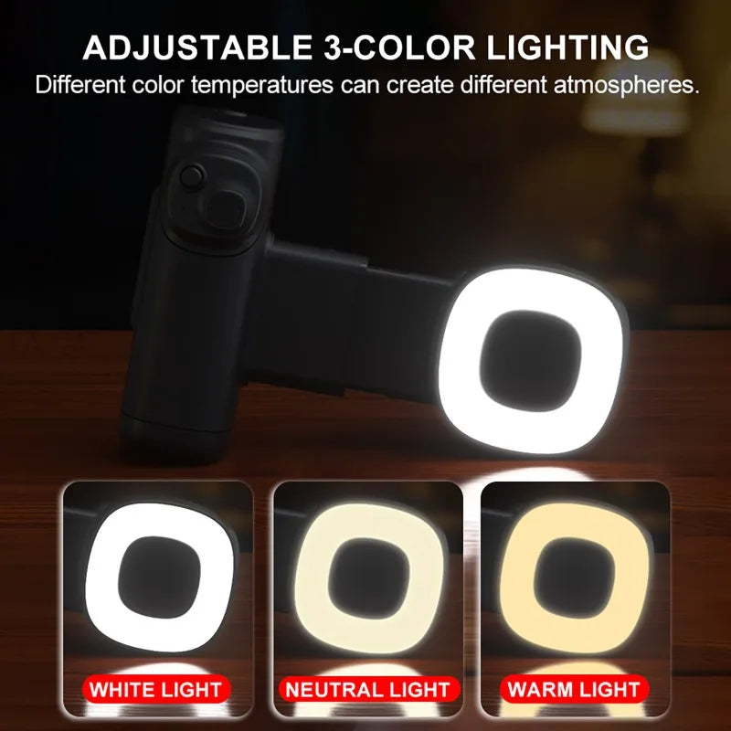 Portable Handle Mobile Camera Assistant with Bluetooth LED Selfie Light Adjustable Angle for Phone Photography Live Streaming