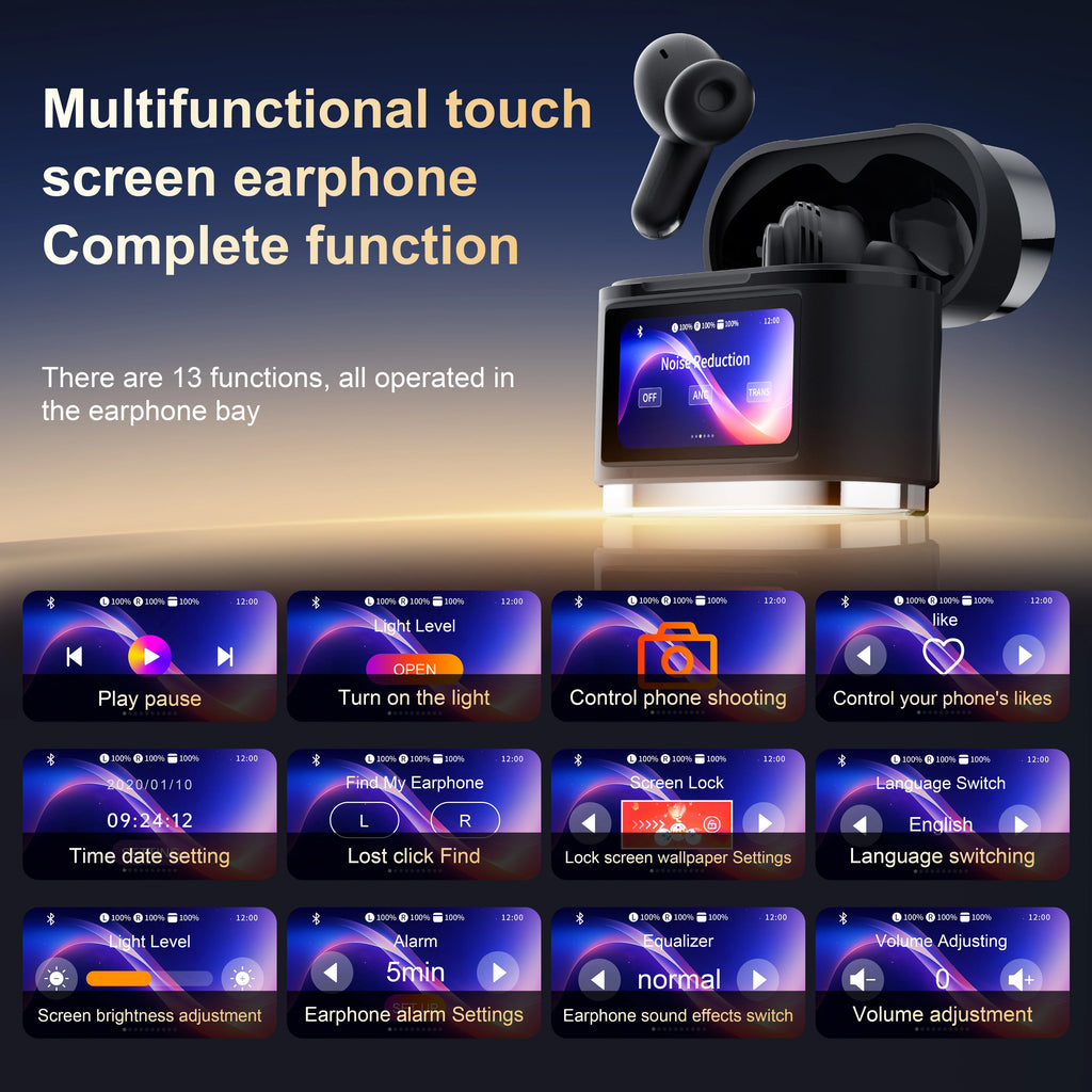 Smart Touch Screen ANC ENC Wireless Earbuds – Active Noise Cancelling Bluetooth Headphones