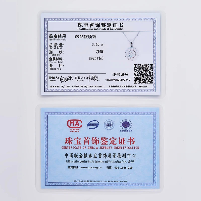 925 Silver Necklace With Real D Color Moissanite 1 Carat Round Shape best gift wedding jewelry