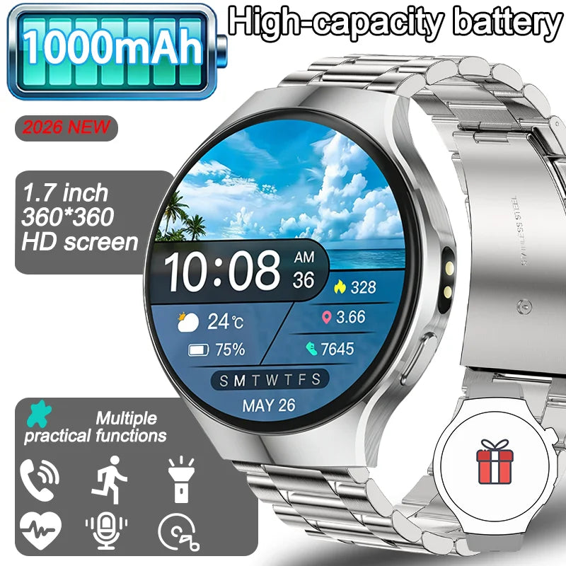 New Men's Smart Watch ,Health Monitor ,Bluetooth Call ,1000mAh Battery large battery,LED Flashlight ,100+Sport Mode Smart Watch