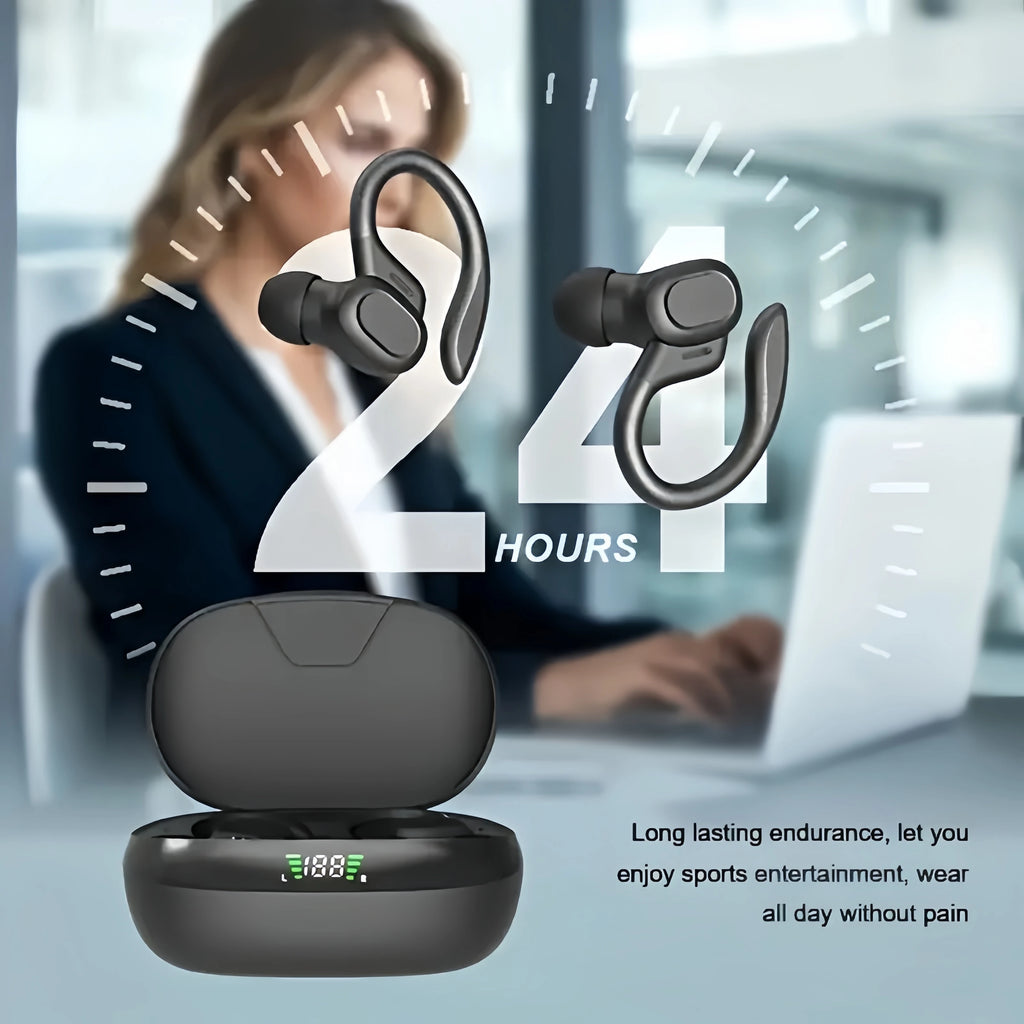 True Wireless Earbuds TWS – Sports Ear Clip Headphones with Mic & LED Display