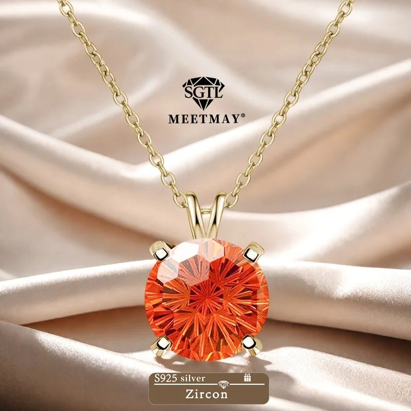 S925 sterling silver sparkle Pyrotechnic cut Cubic Zirconia pendant necklace for women fine jewelry simple classic colorful