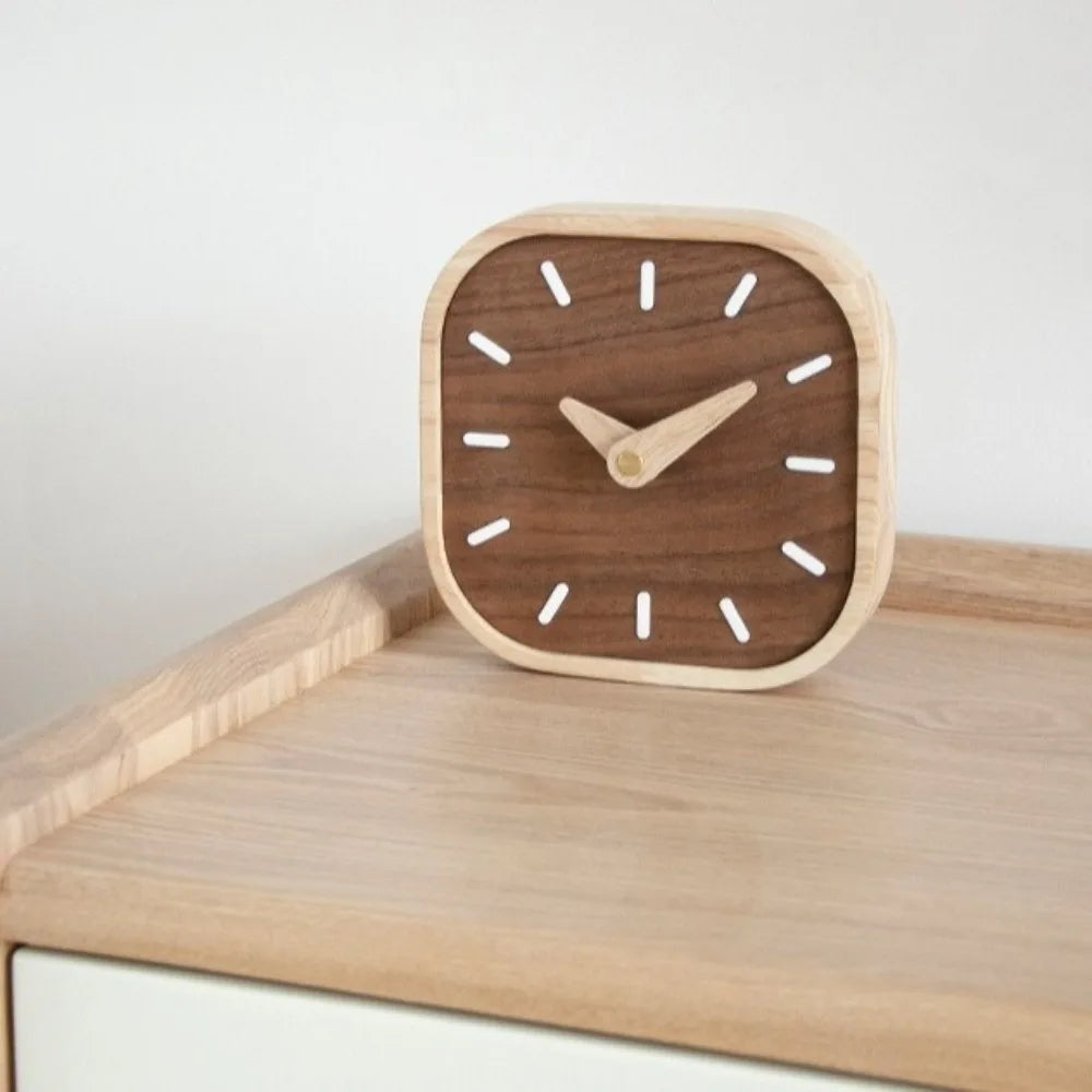 Retro Wooden Tabletop Clock – Silent Decorative Bedside Table Clock for Home Decor