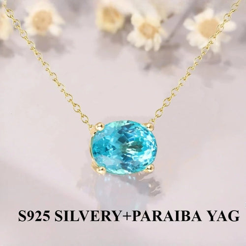 100% 925 Silver Vintage Elegant Oval Shape Pendant Necklace Paraiba YAG Inlaid Luxury Fashion Jewellery