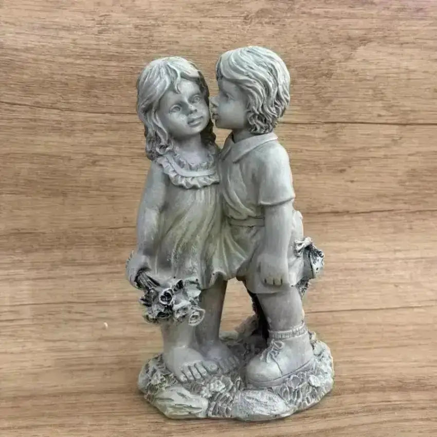 Garden Decor Endearing Sculpture Kids Sharing A Kiss on The Bench Living Room Decoration Fairy Garden Decorative Figurines