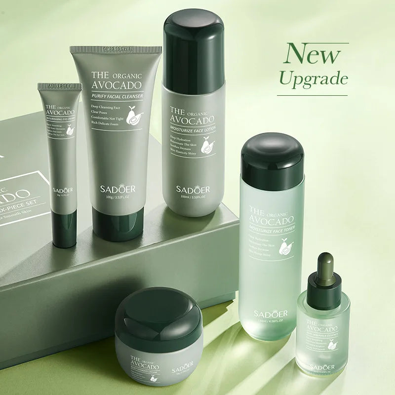Avocado Skin Care Product Set, Six-Piece Set for Cleansing, Hydrating, and Moisturizing, Deeply Cleans Skin Impurities and Cosmetic Residue, Cleans Pores and Purifies the Skin. Reduces Fine Lines Around the Eyes, Provides Del