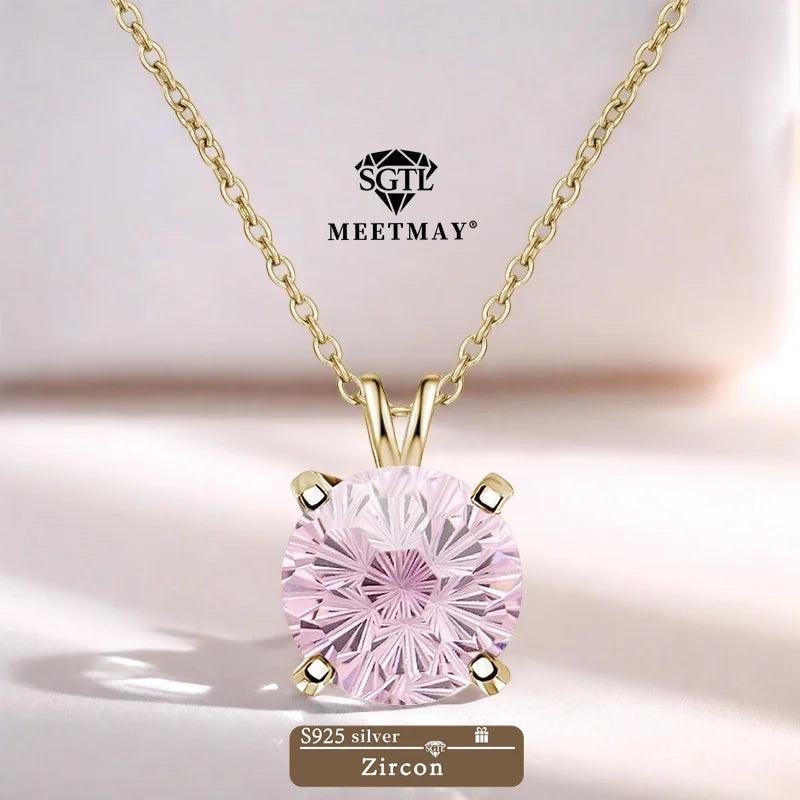 S925 sterling silver sparkle Pyrotechnic cut Cubic Zirconia pendant necklace for women fine jewelry simple classic colorful