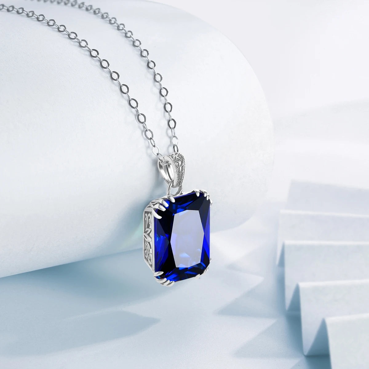 925 Sterling Silver Necklace For Women Luxury Aquamarine Gemstones Pendant Neck Chain Fine Jewelry Filigree Design