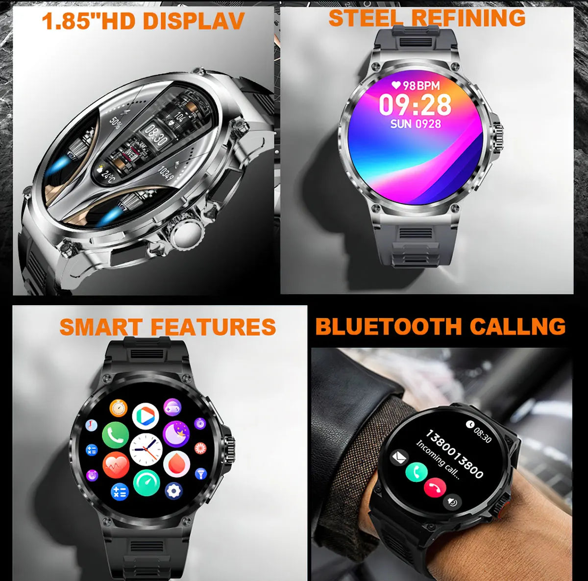 2026 New SmartWatch Men 1.85-Inch HD Sports Bluetooth Call GPS Sports Fitness Tracker Heart Monitor 710mAh Waterproof For Gift