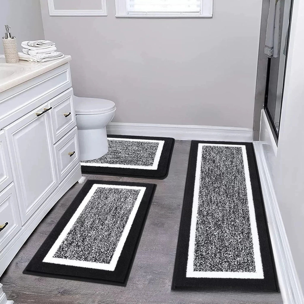 Washable Microfiber Bathroom Rugs Set 3pcs/set  Non Slip Absorbent Bath Mats for Bathroom Floor / Shower Mat/ Bathroom Rug/욕실 카펫