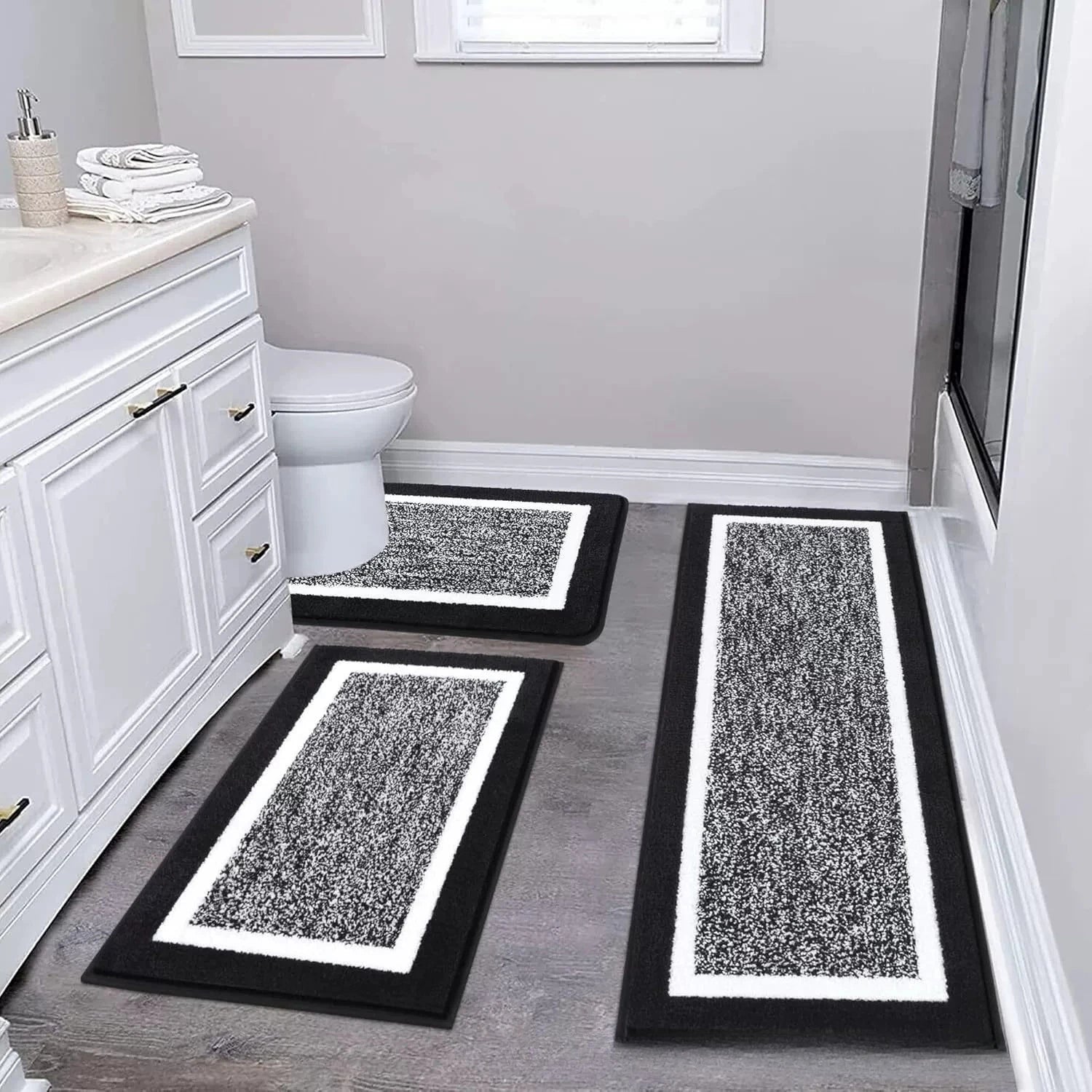 Washable Microfiber Bathroom Rugs Set 3pcs/set  Non Slip Absorbent Bath Mats for Bathroom Floor / Shower Mat/ Bathroom Rug/욕실 카펫
