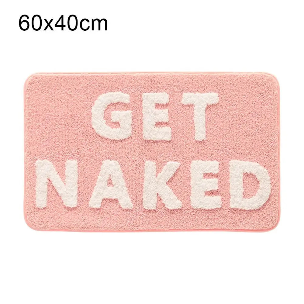 Pink and White Bath Mat Cute Non Slip Get Naked Bathroom Rugs Machine Washable Super Absorbent Floor Carpet Tub Shower Bedroom