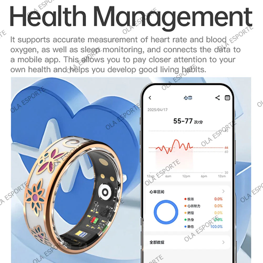 2026 Smart Ring – IP68 Waterproof Fitness Tracker with Colour Enamel Stainless Steel Design