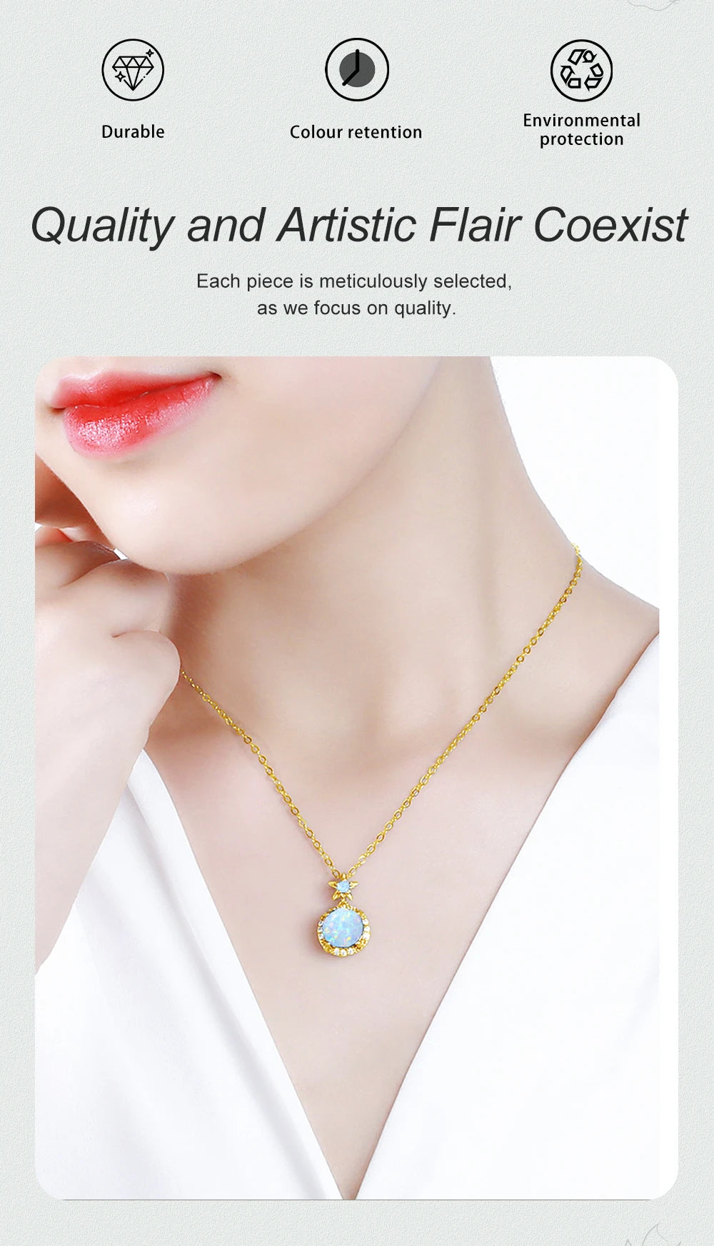 Shiny 925 Silver Necklace 9mm Round Opal Stone Pendant Beach Lover Gift Ocean Inspired Everyday Jewelry for Women Sensitive Skin