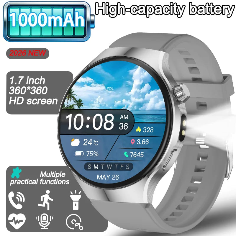 New Men's Smart Watch ,Health Monitor ,Bluetooth Call ,1000mAh Battery large battery,LED Flashlight ,100+Sport Mode Smart Watch
