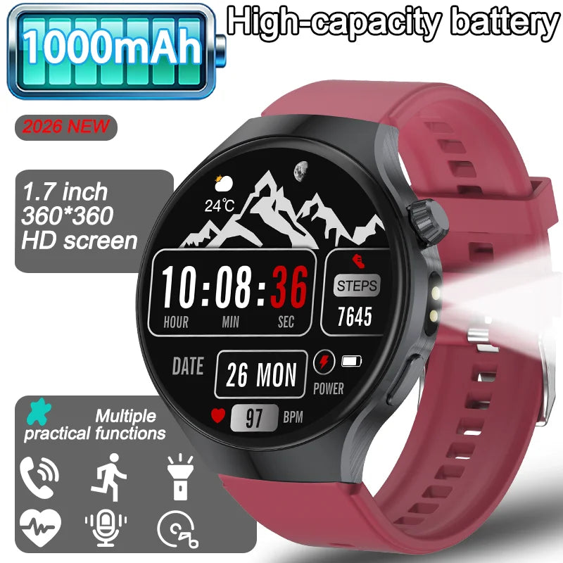 New Men's Smart Watch ,Health Monitor ,Bluetooth Call ,1000mAh Battery large battery,LED Flashlight ,100+Sport Mode Smart Watch