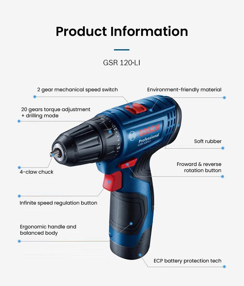 Bosch GSR120 Li 12V Cordless Screwdriver – 30Nm, 20-Level Torque