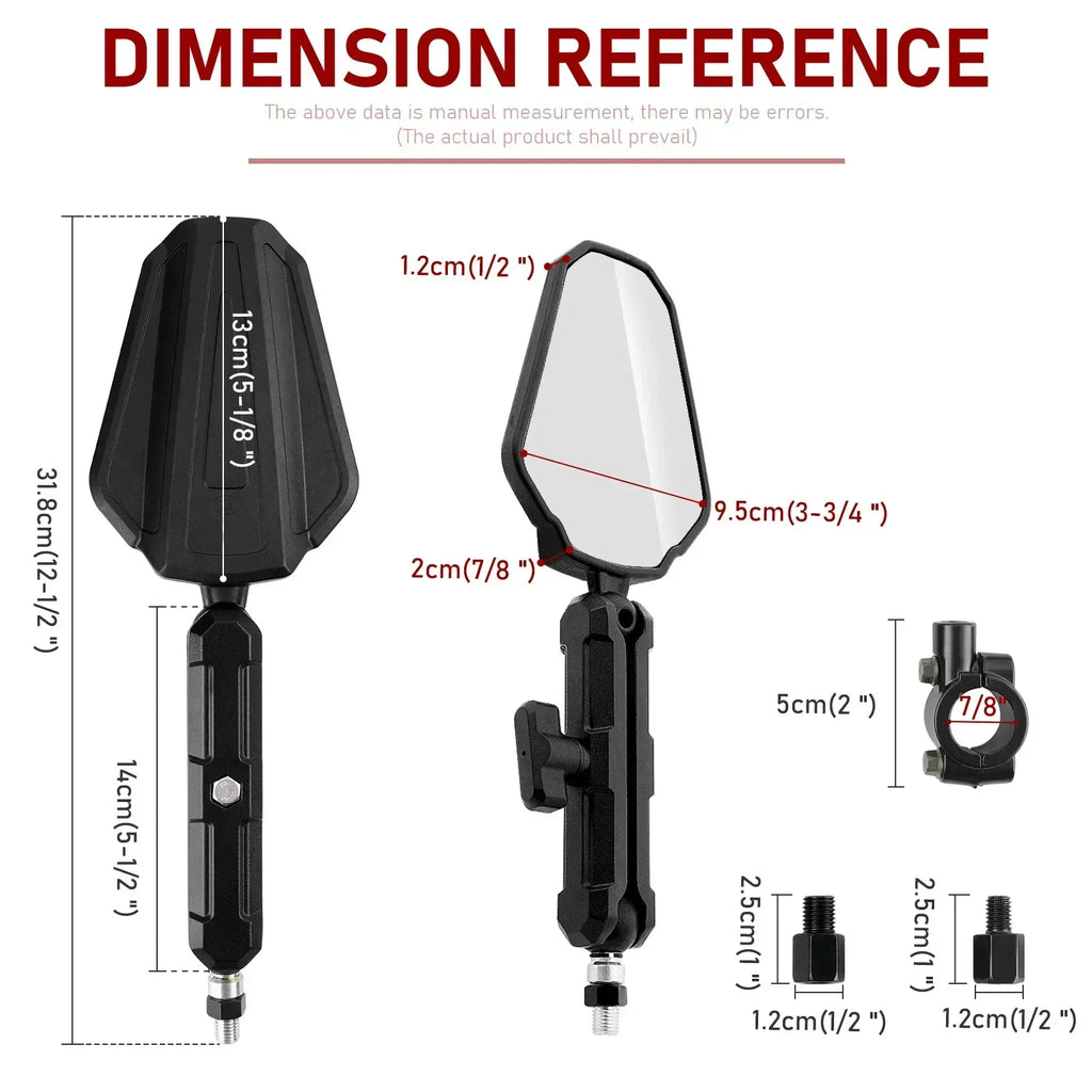 Universal Motorcycle Mirrors Angle Adjustable Folding Handlebar Side Mirror Compatible with Adventure Dirt Street Bike ATV