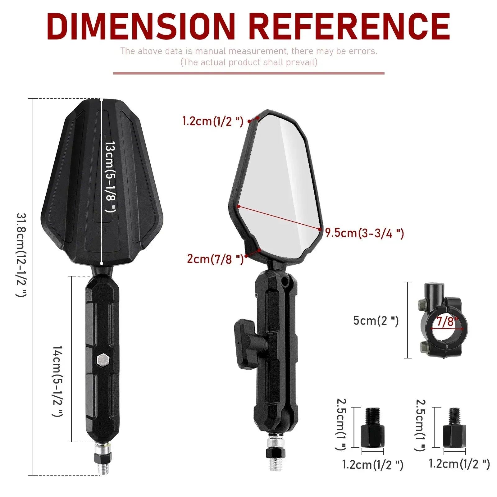 Universal Motorcycle Mirrors Angle Adjustable Folding Handlebar Side Mirror Compatible with Adventure Dirt Street Bike ATV