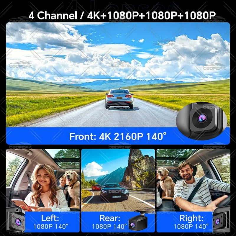 4-Channel 360° Dash Cam 11" 4K+1K+1K+1K – WIFI ADAS BSD Night Vision 24H Parking Monitor