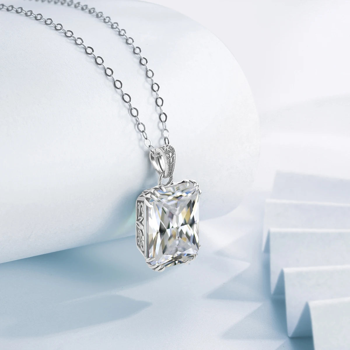 925 Sterling Silver Necklace For Women Luxury Aquamarine Gemstones Pendant Neck Chain Fine Jewelry Filigree Design