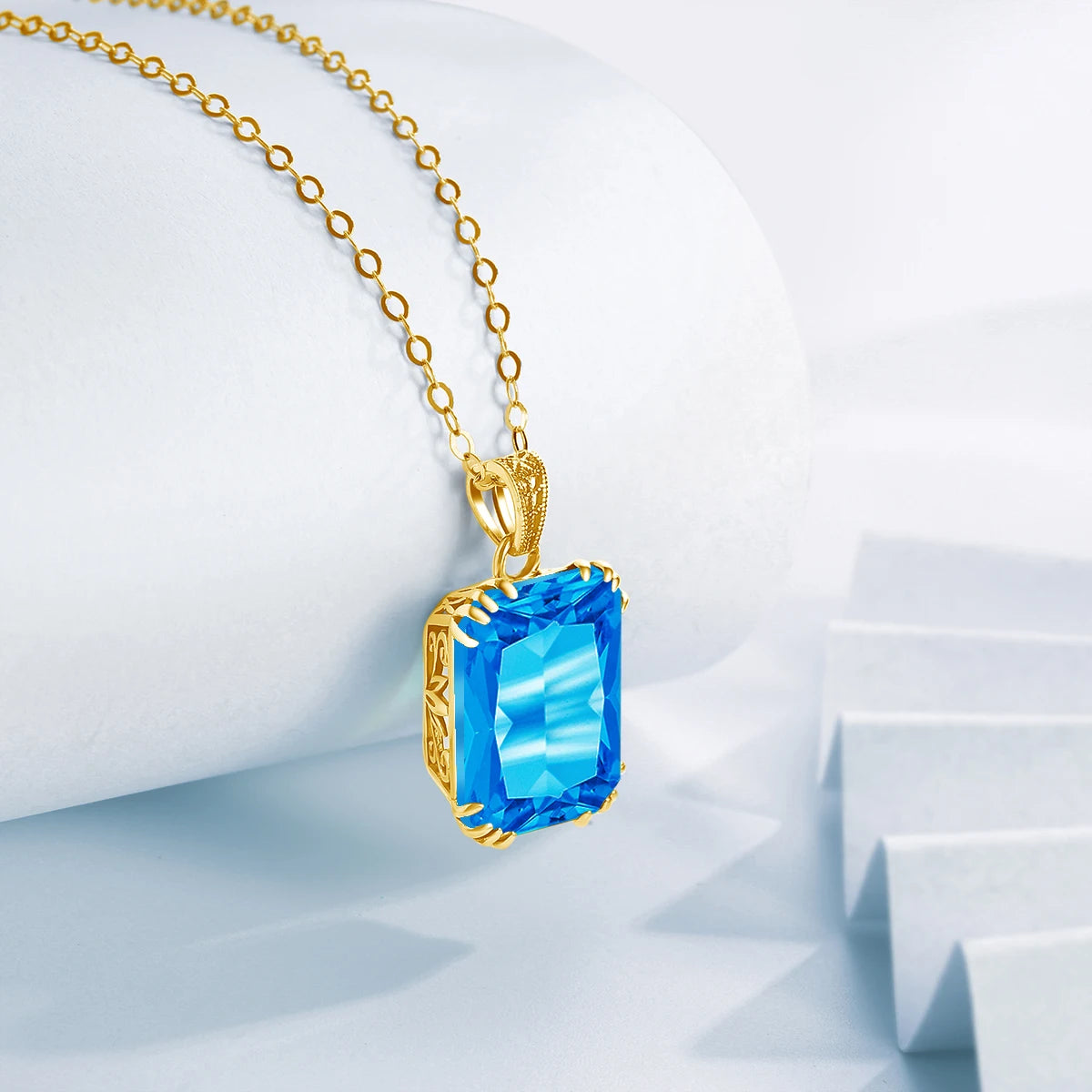 925 Sterling Silver Necklace For Women Luxury Aquamarine Gemstones Pendant Neck Chain Fine Jewelry Filigree Design