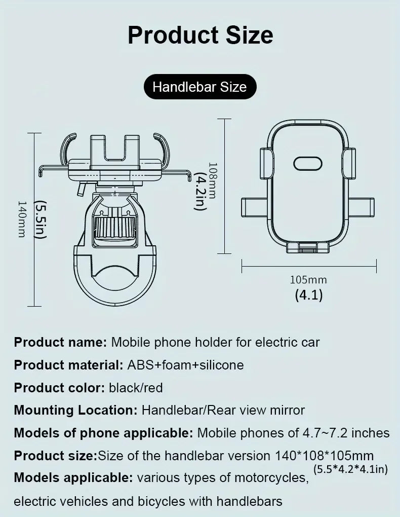 Bike Phone Holder Motorcycle Phone Holder 360° Rotating Adjustable Car Navigation Stand Outdoor Universal Phone Accessories