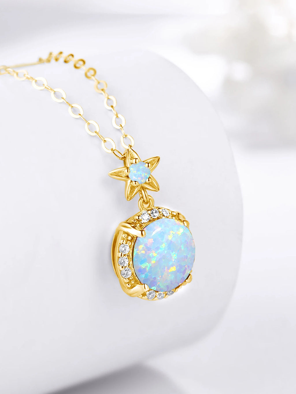 Shiny 925 Silver Necklace 9mm Round Opal Stone Pendant Beach Lover Gift Ocean Inspired Everyday Jewelry for Women Sensitive Skin