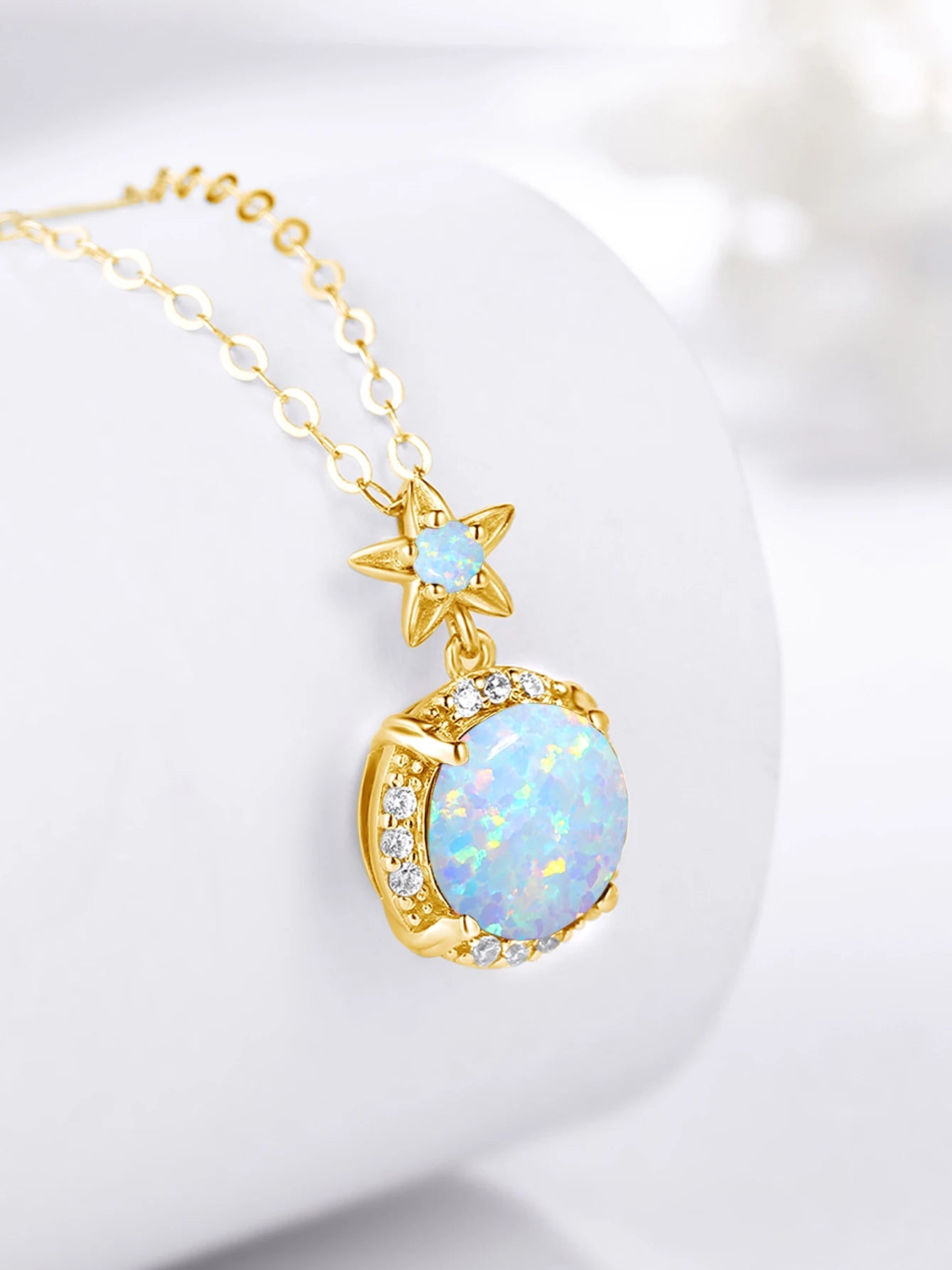 Shiny 925 Silver Necklace 9mm Round Opal Stone Pendant Beach Lover Gift Ocean Inspired Everyday Jewelry for Women Sensitive Skin