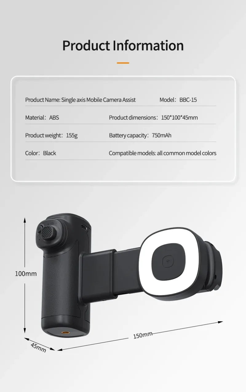 Portable Handle Mobile Camera Assistant with Bluetooth LED Selfie Light Adjustable Angle for Phone Photography Live Streaming